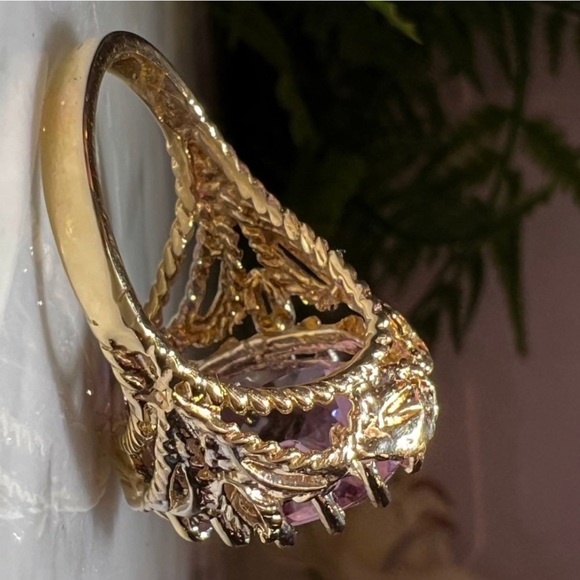 Vintage Estate Giant Amethyst Ring Solid 14k Gold caged prongs Filigree Ring 14K - Picture 10 of 16
